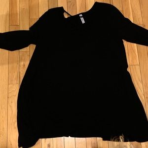 3X Zenana Premium black cage neck 3/4 sleeve tunic